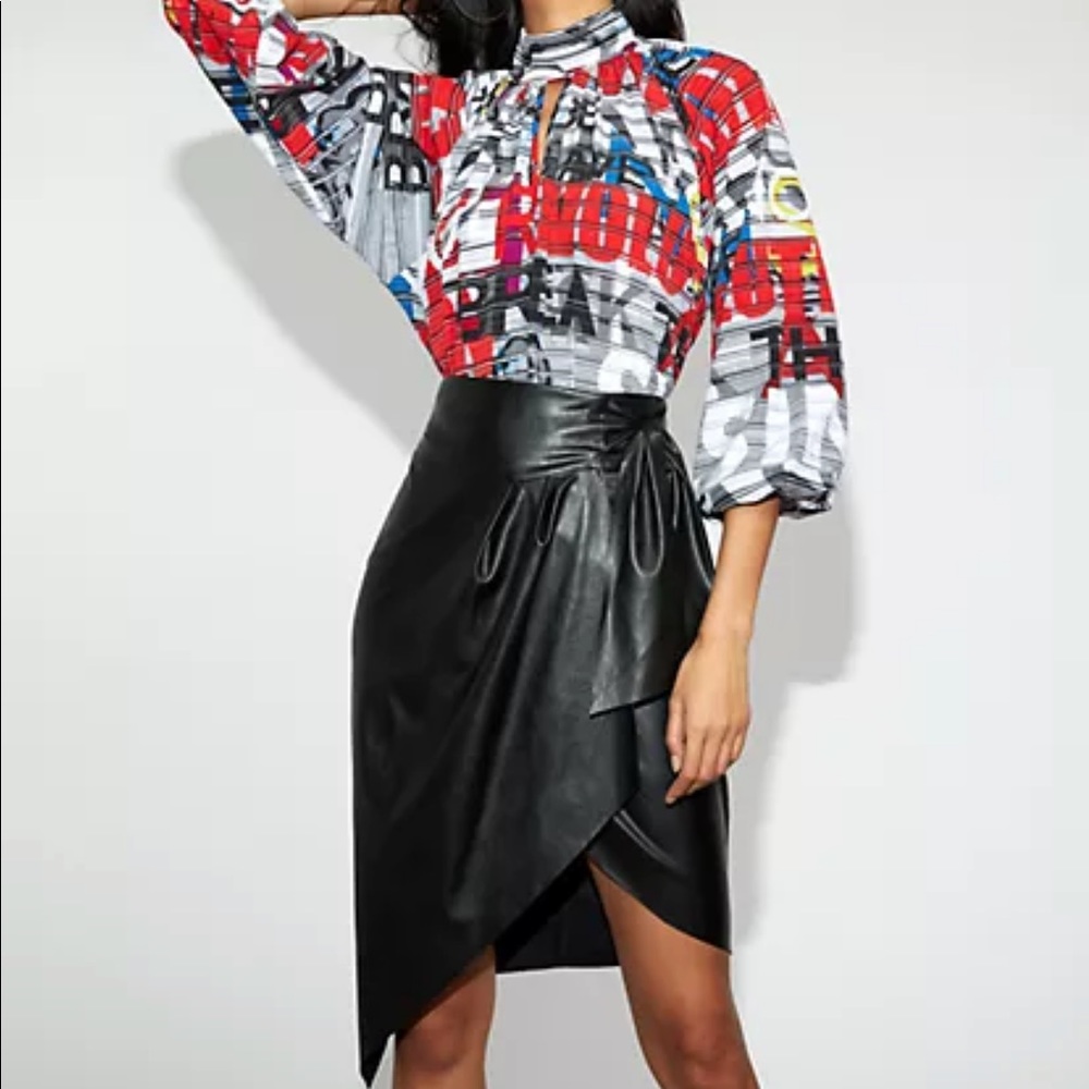 Gabrielle Union Faux Leather Wrap Skirt